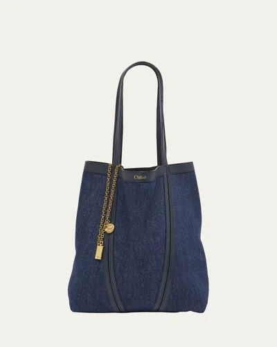 Chloé Spin Medium Tote Bag In Denim And Leather
