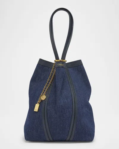 Chloé Spin Medium Tote Bag In Denim And Leather