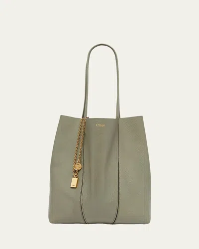 Chloé Spin Medium Tote Bag In Leather In Aloe Green