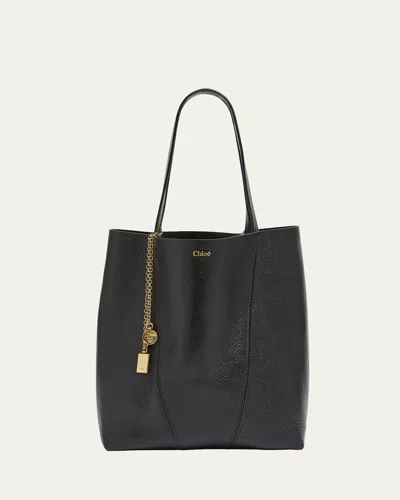 Chloé Spin Medium Tote Bag In Leather In Black