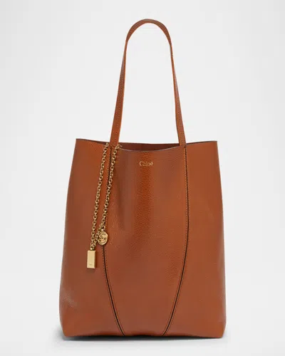 Chloé Spin Medium Tote Bag In Leather In Clay Brown
