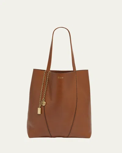 Chloé Spin Medium Tote Bag In Leather In Clay Brown