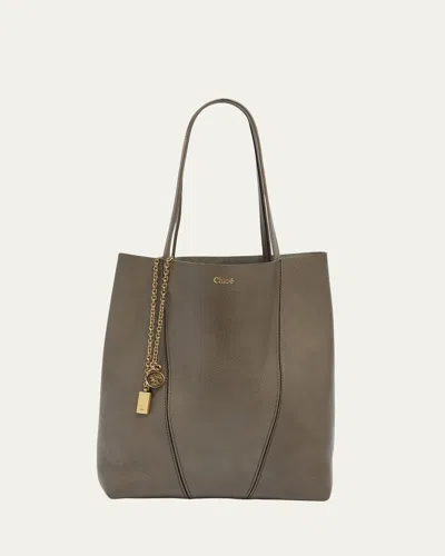 Chloé Spin Medium Tote Bag In Leather In Flannel Grey