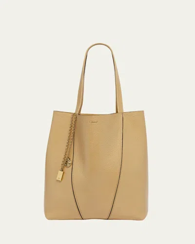Chloé Spin Medium Tote Bag In Leather In Milky Brown
