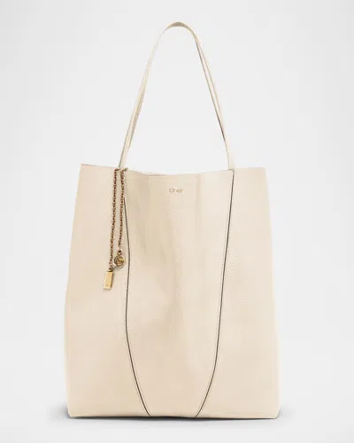 Chloé Spin Medium Tote Bag In Leather In Sweet Beige