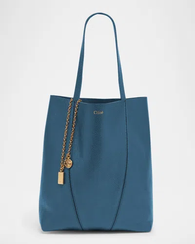 Chloé Spin Medium Tote Bag In Leather In Blue