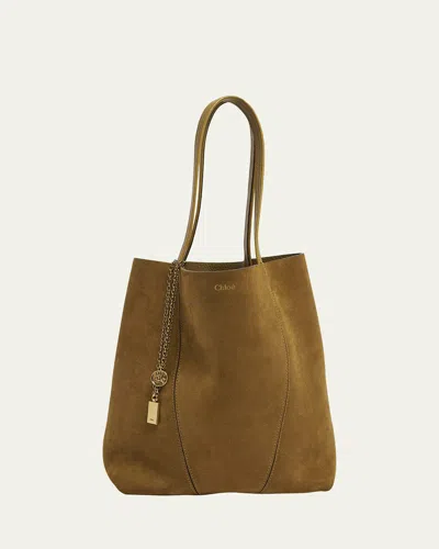 Chloé Spin Medium Tote Bag In Suede In Gold