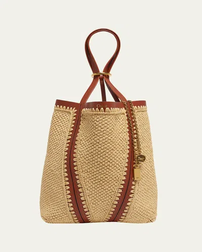 Chloé Spin Medium Tote Bag In Viscose Raffia In Brown