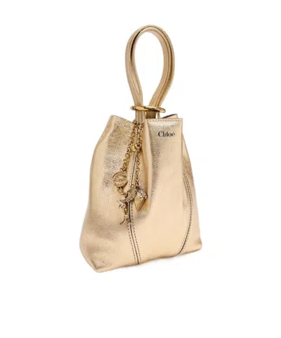 Chloé Spin Metallic Leather Top Handle Bag In Brown