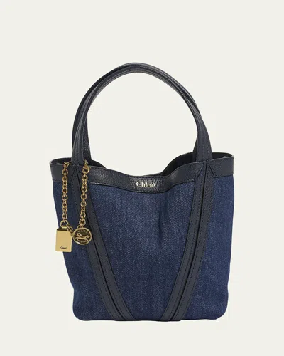 Chloé Spin Mini Bucket Tote Bag In Denim And Leather