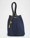 Chloé Spin Mini Bucket Tote Bag In Denim And Leather