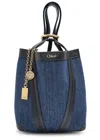 Chloé Spin Mini Bucket Tote Bag In Denim And Leather In Blue
