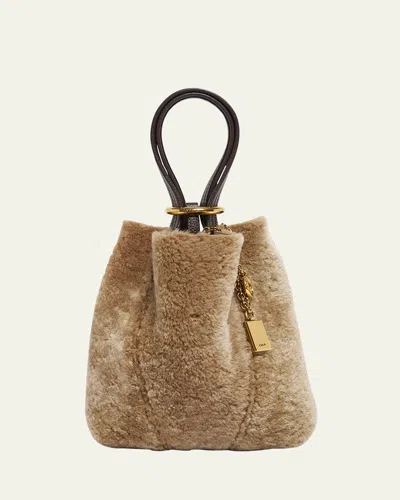 Chloé Spin Mini Shearling Bucket Bag In Gray