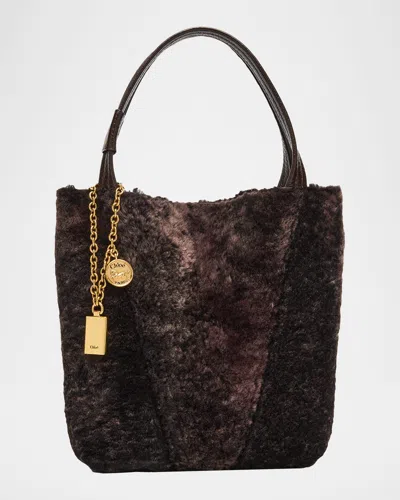 Chloé Spin Mini Shearling Top-handle Bag In Brown