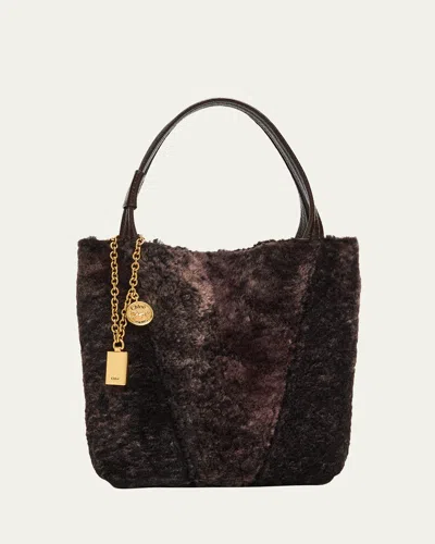 Chloé Spin Mini Shearling Tote Bag In Brown