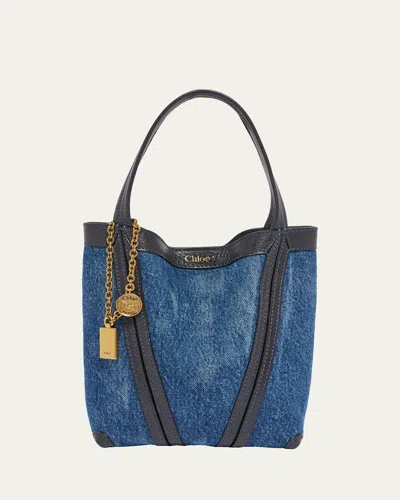 Chloé Spin Mini Tote Bag In Cotton Denim