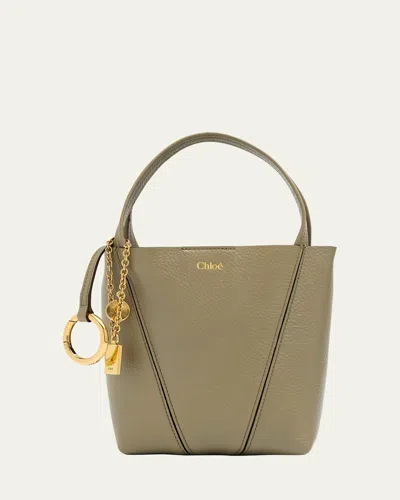 Chloé Spin Mini Tote Bag In Grained Calfskin In Aloe Green