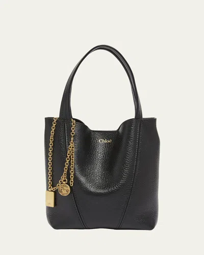 Chloé Spin Mini Tote Bag In Grained Calfskin In Black