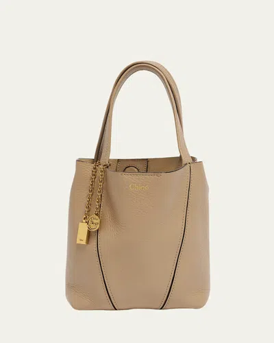 Chloé Spin Mini Tote Bag In Grained Calfskin In Boyish Brown