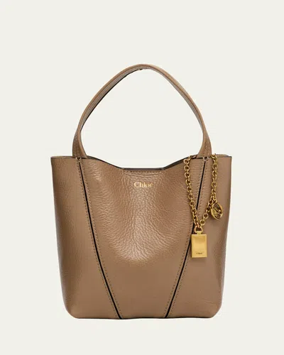 Chloé Spin Mini Tote Bag In Grained Calfskin In Brown