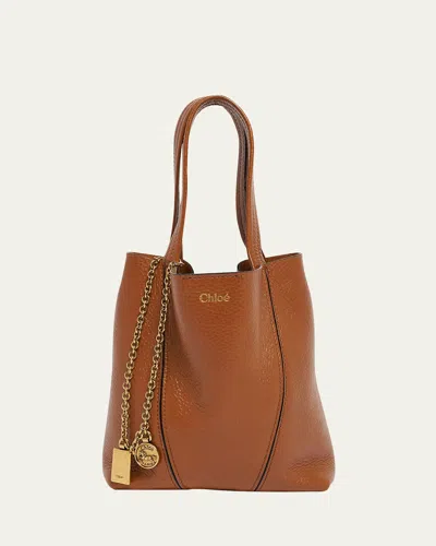 Chloé Spin Mini Tote Bag In Grained Calfskin In Clay Brown