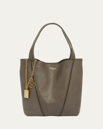Chloé Spin Mini Tote Bag In Grained Calfskin In Flannel Grey