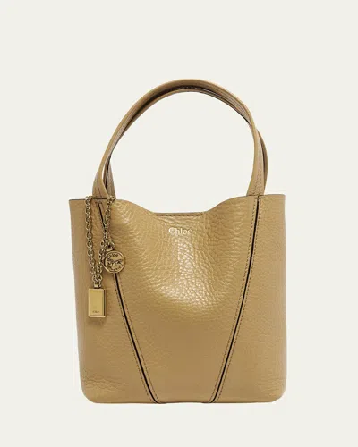 Chloé Spin Mini Tote Bag In Grained Calfskin In Milky Brown