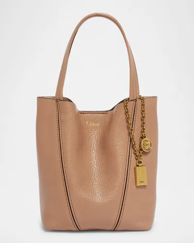Chloé Spin Mini Tote Bag In Grained Calfskin In Pink