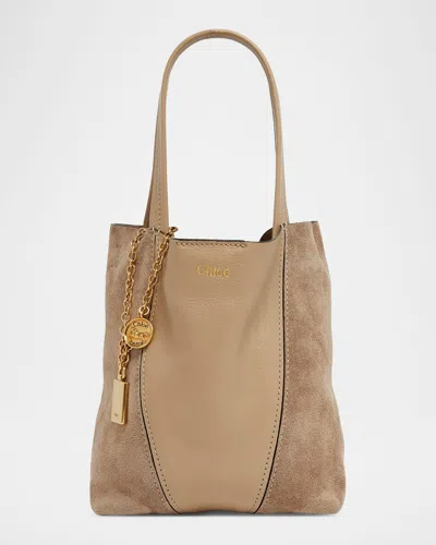 Chloé Spin Mini Tote Bag In Leather And Suede In Brown