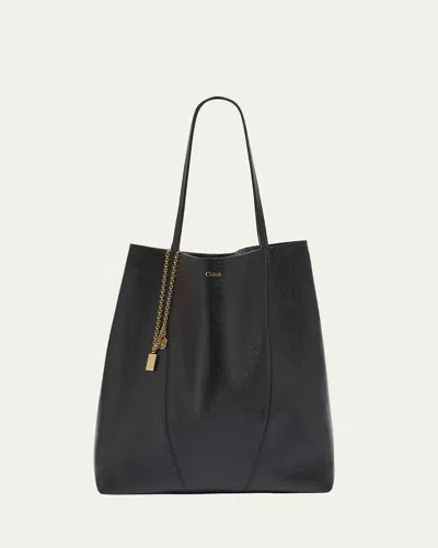 Chloé Spin North-south Tote Bag In Leather In Black