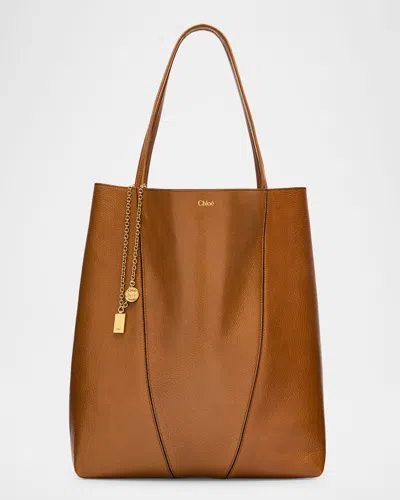 Chloé Spin North-south Tote Bag In Leather In Brown