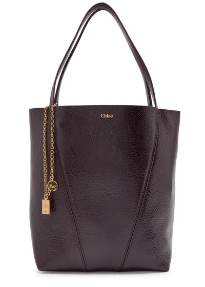 Chloé Chloe Spin Panelled Grained Leather Tote Bag In Brown