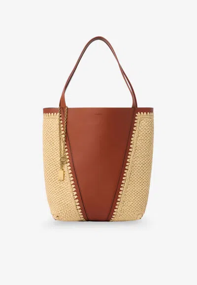 Chloé Spin Raffia And Leather Tote Bag In Brown