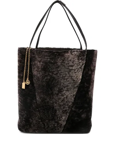 Chloé Spin Shearling Tote Bag In Brown