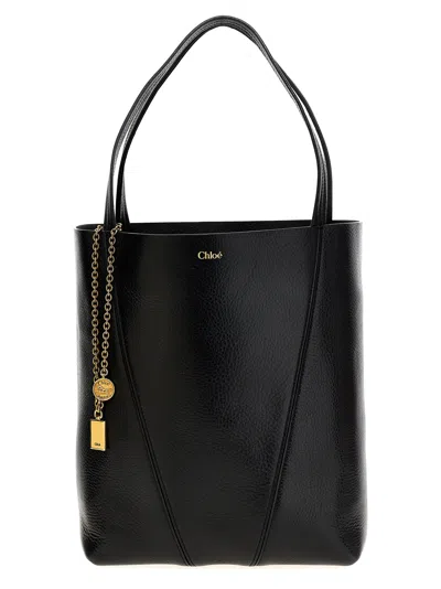 Chloé Small Spin Glossy Leather Tote Bag In Black