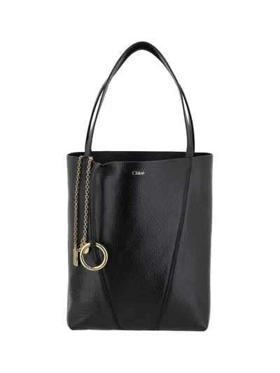 Chloé Small Spin Glossy Leather Tote Bag In Black