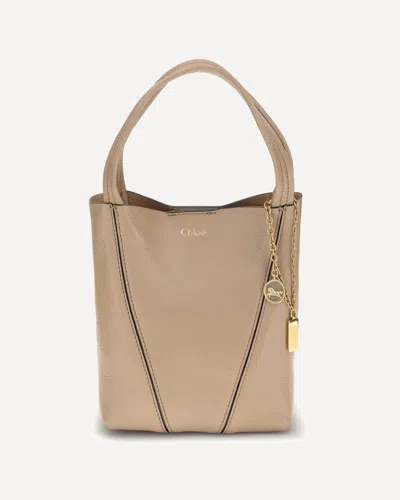 Chloé Pastel Pink Leather Small Spin Shopping Bag In Neutral