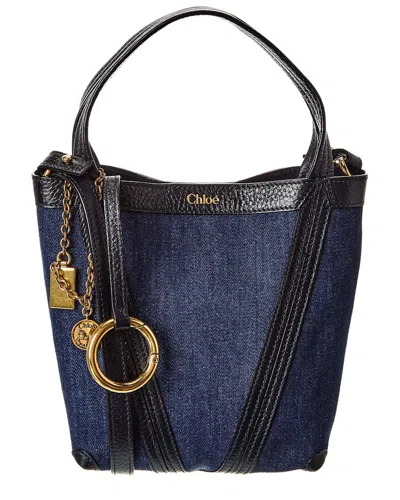 Chloé Spin Small Denim & Leather Tote In Blue