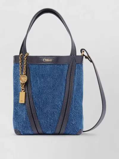 Chloé Spin Small Denim Chain Tote Bag In Blue