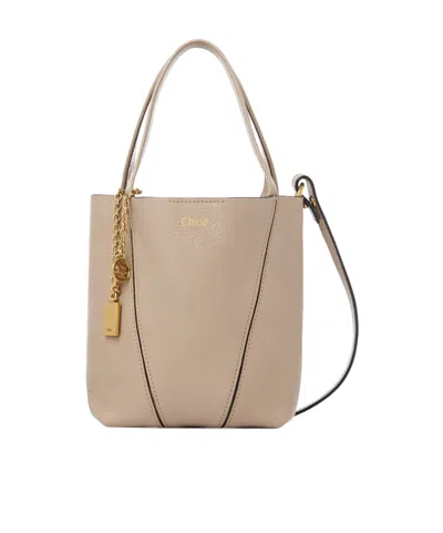 Chloé Spin Small Grain Leather Handbag In Nude