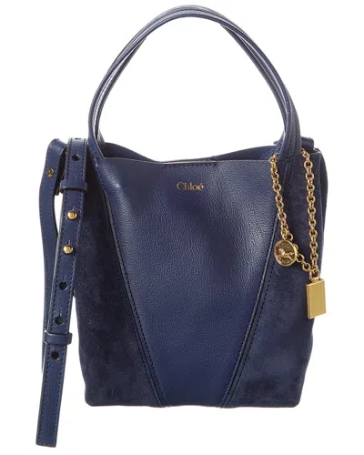 Chloé Spin Small Leather & Suede Tote In Blue