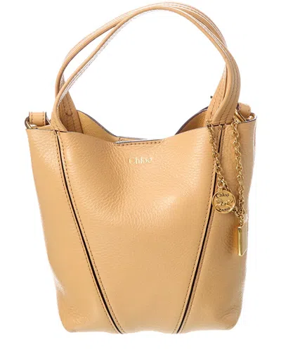 Chloé Spin Mini Tote Bag In Grained Calfskin In Milky Brown