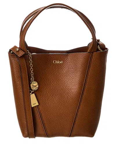 Chloé Spin Small Leather Tote In Brown
