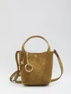 Chloé Small Beige Khaki Suede Spin Tote Bag In Brown
