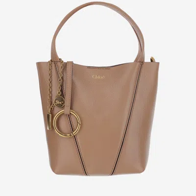 Chloé Spin Small Tote Bag In Grained Leather In Pink