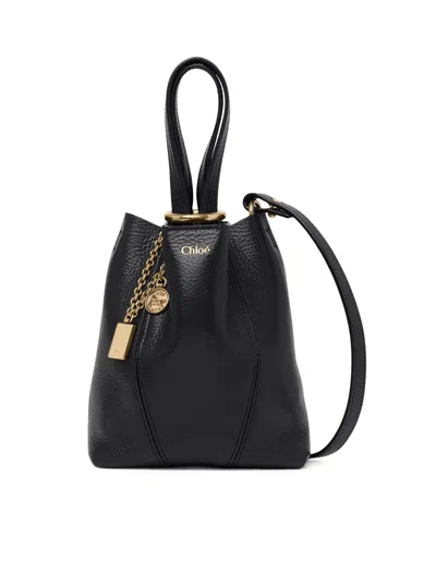Chloé Spin Small Tote Bag In Grainy Leather In Black