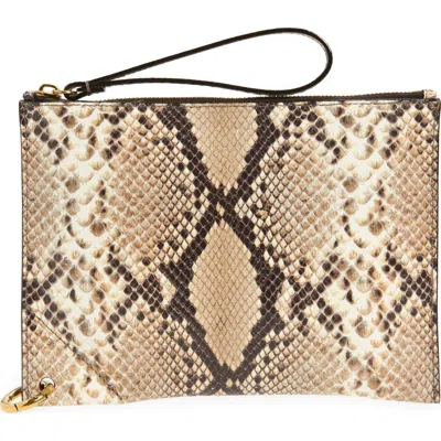 Chloé Spin Snakeskin Embossed Leather Zip Pouch In Nude