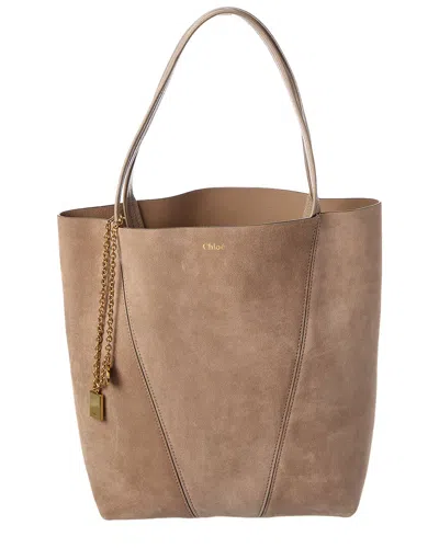 Chloé Spin Suede & Leather Shopping Tote In Brown