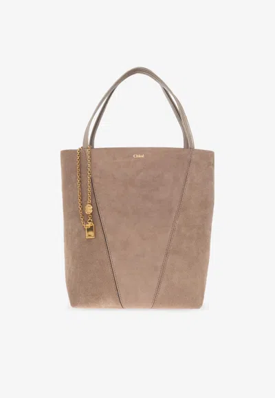 Chloé Spin Suede Tote Bag In Sand