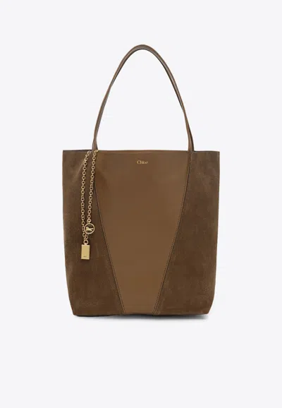 Chloé Spin Leather And Suede Tote Bag In Brown